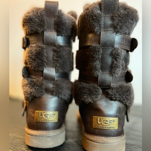 UGG | Women’s Sz 5 Brown Leather UGG Boots | Beckett Shearling Winter Boots New - Picture 13 of 14